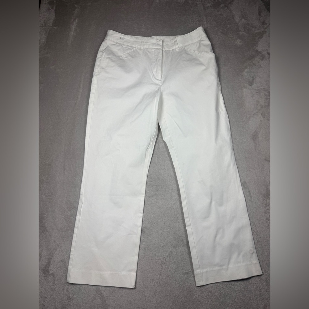 Vintage Lily Pulitzer White Cotton Blend Cropped Straight Leg Chino Pants Size 4
